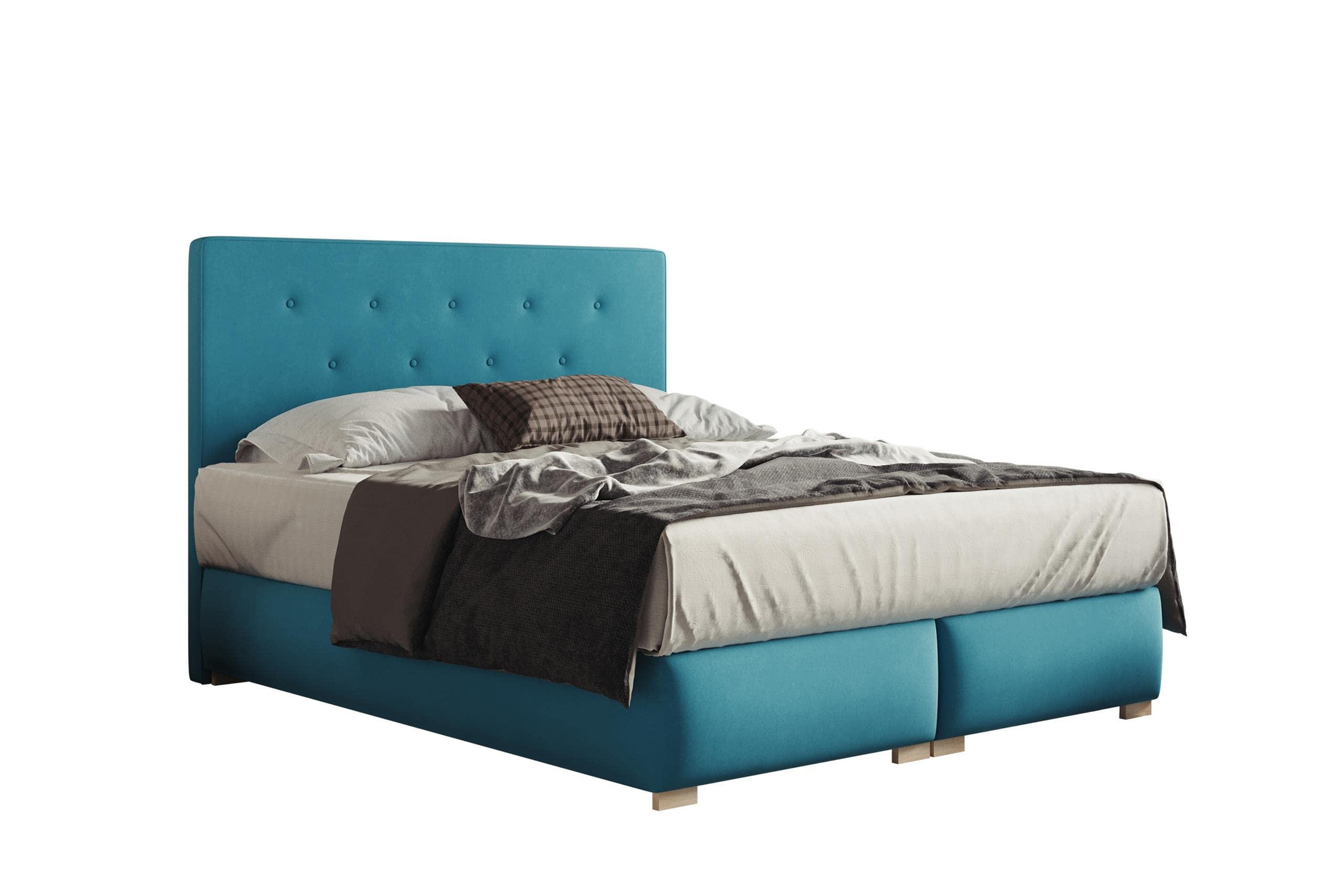 BOXBETT LUPIN, 200 x 200 cm, Double Bed für Schlafzimmer, Elegant Matratze und Bettkasten, Türkis - Türkis, Holz/Textil (200/200cm) - Trada