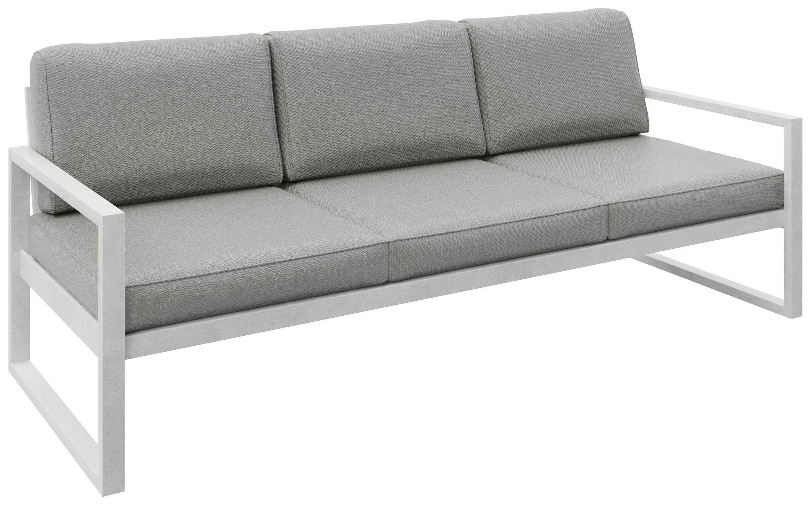 GARTENBANK Bellano Outdoor 3-Sitzer Polster-Loungebank, Stahlgestell Weiß, Taupe 76/216/80 cm - Beige, Textil (216/86/80cm) - WFL GROUP