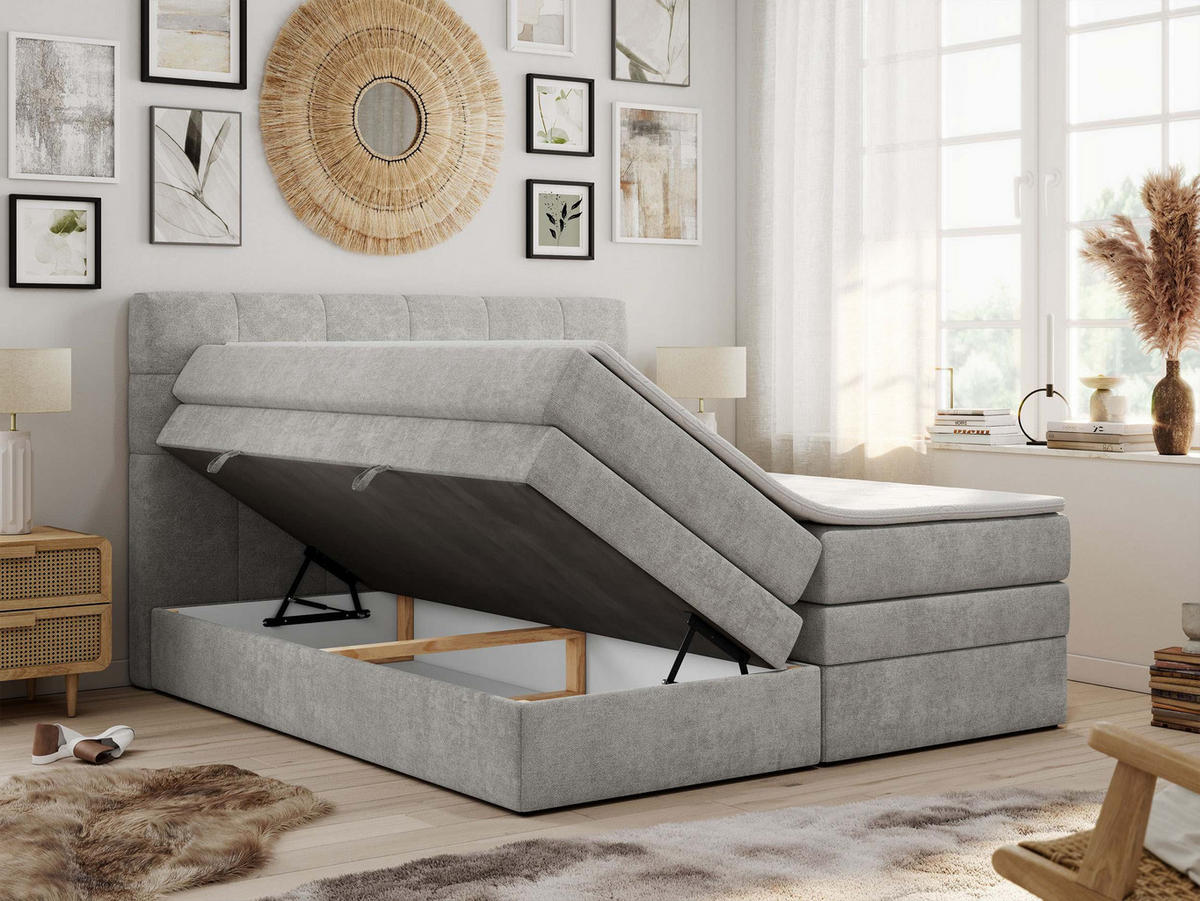 BOXSPRINGBETT LUKA KING 120/200 Hellgrau Struktur - H3 - Hellgrau, Holz/Textil (120/200cm) - MKS
