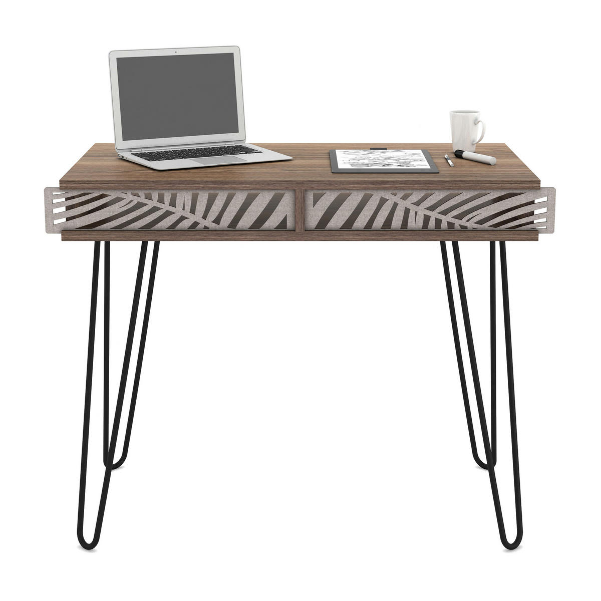 SCHREIBTISCH Tinn - Walnussfarben/Schwarz, Holzwerkstoff/Metall (50/94/73cm) - [en.casa]