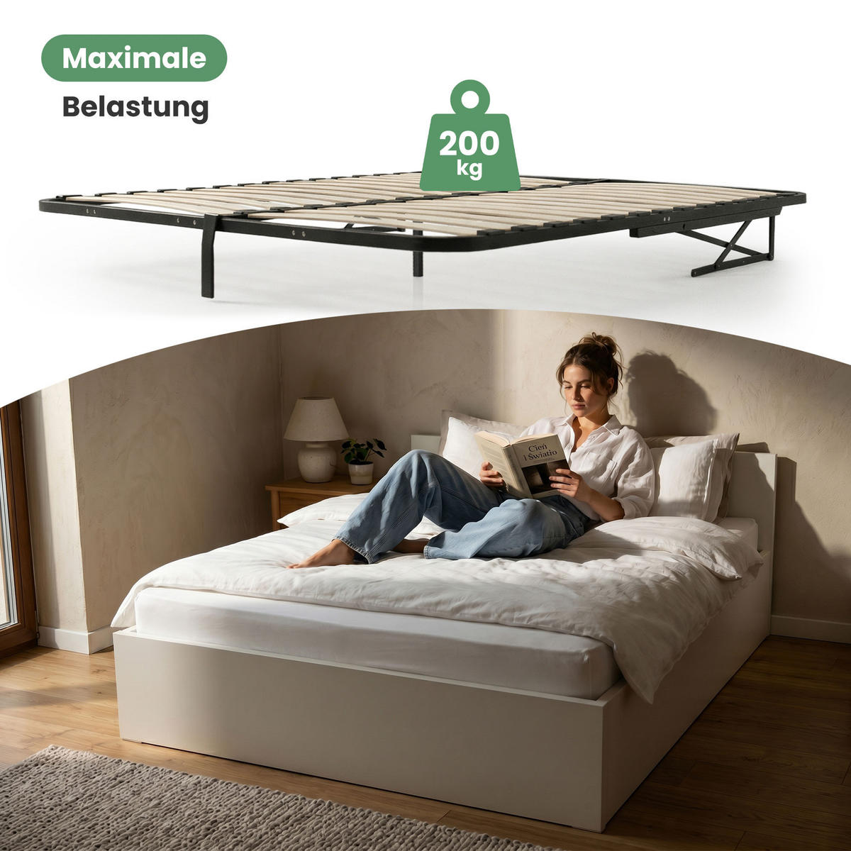 BETT mit Bettkasten 160x200 cm Metalllattenrost Weiß - Weiß, Holzwerkstoff (160/200cm) - Akord