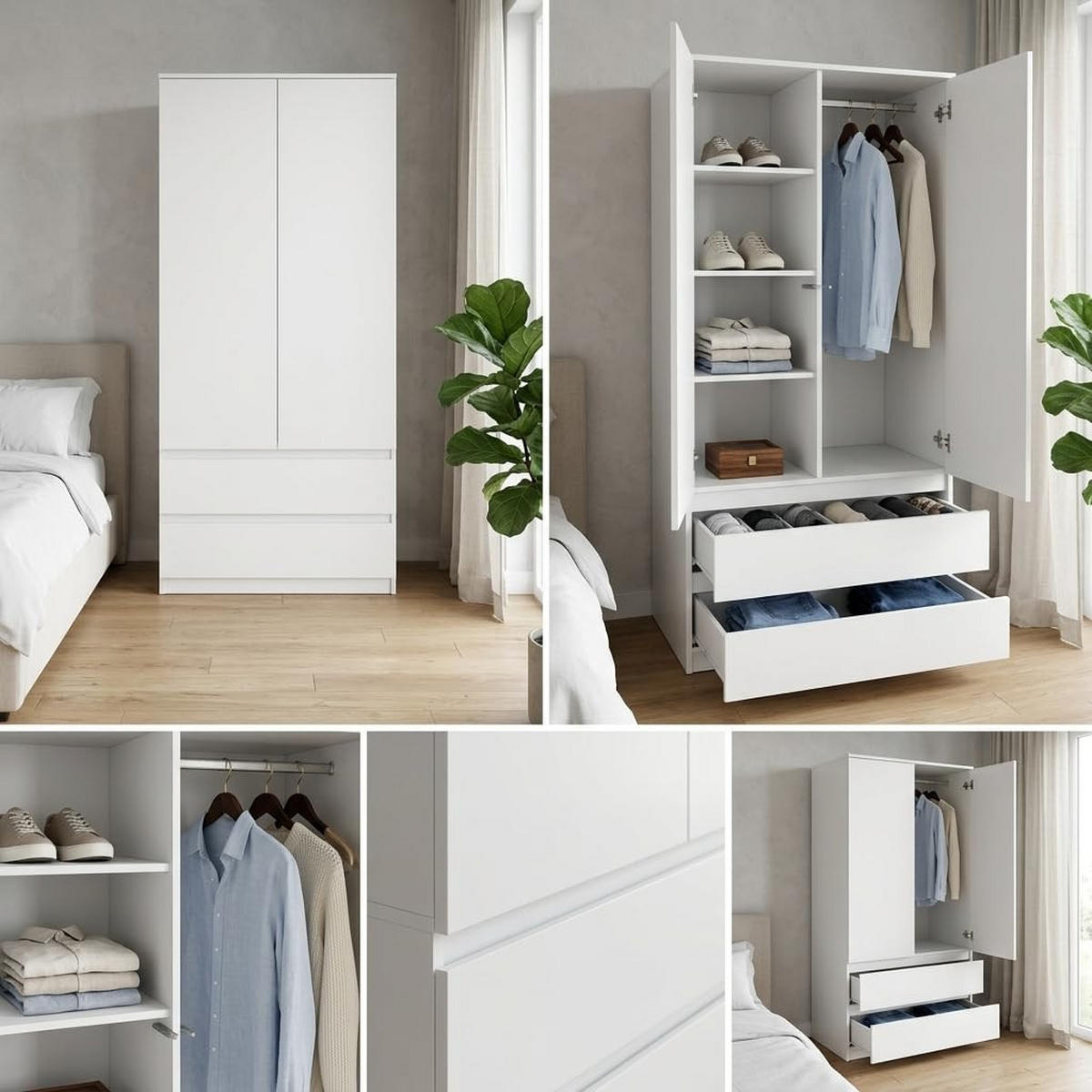 KLEIDERSCHRANK mit 2 Schubladen 90cm Anthrazit 180x90x50 cm - Anthrazit, Holzwerkstoff (90/180/50cm) - Mobelsta