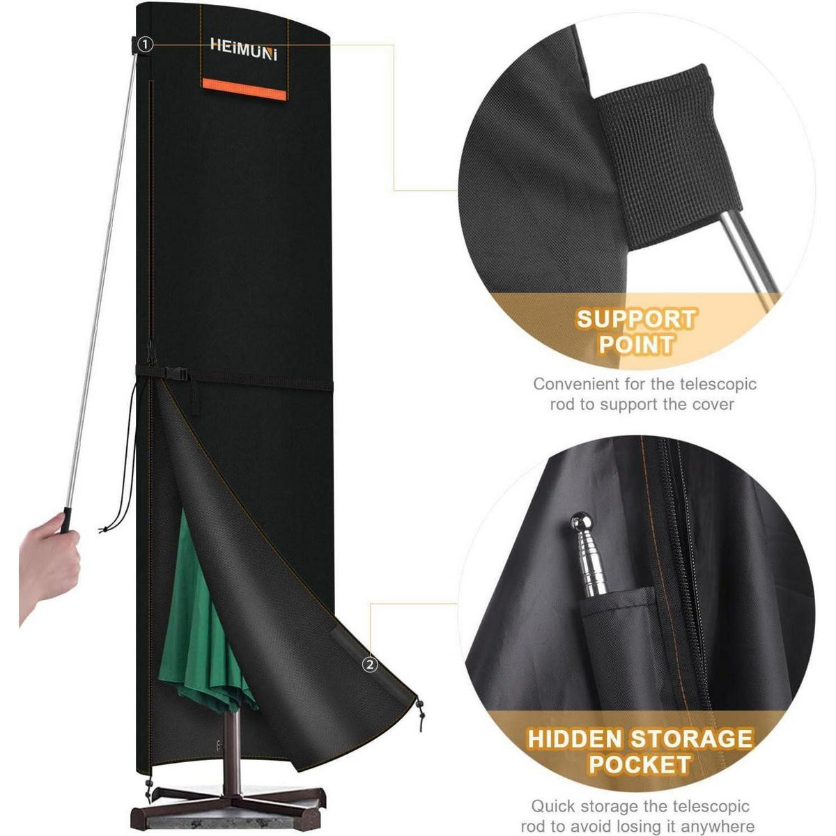 SCHUTZHÜLLE für Ampelschirm 280 cm wasserdicht UV-beständig - Schwarz, Textil (65/280/65cm)