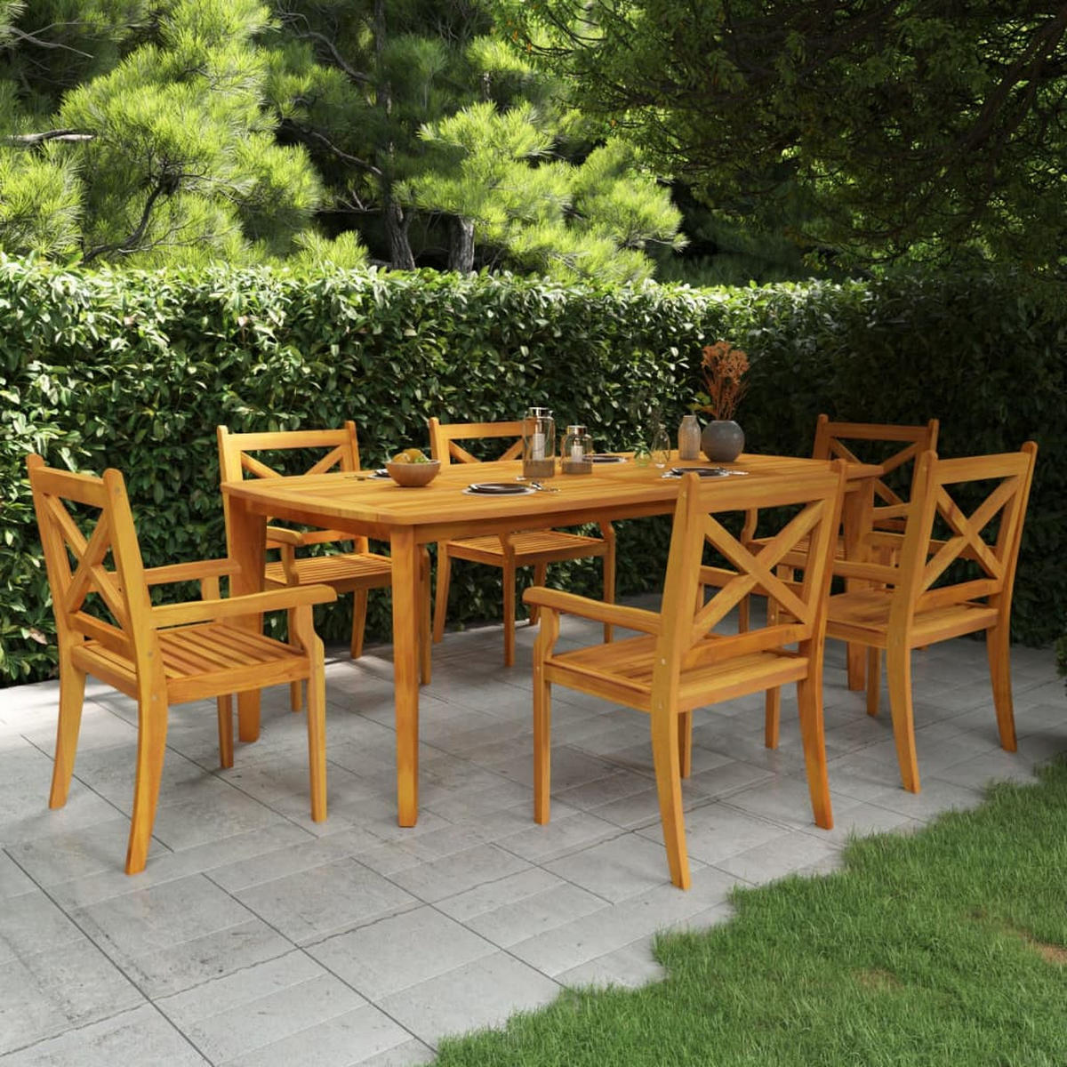 GARTEN-ESSGRUPPE 7Er Set Massivholz Akazie - Braun, Holz - vidaXL