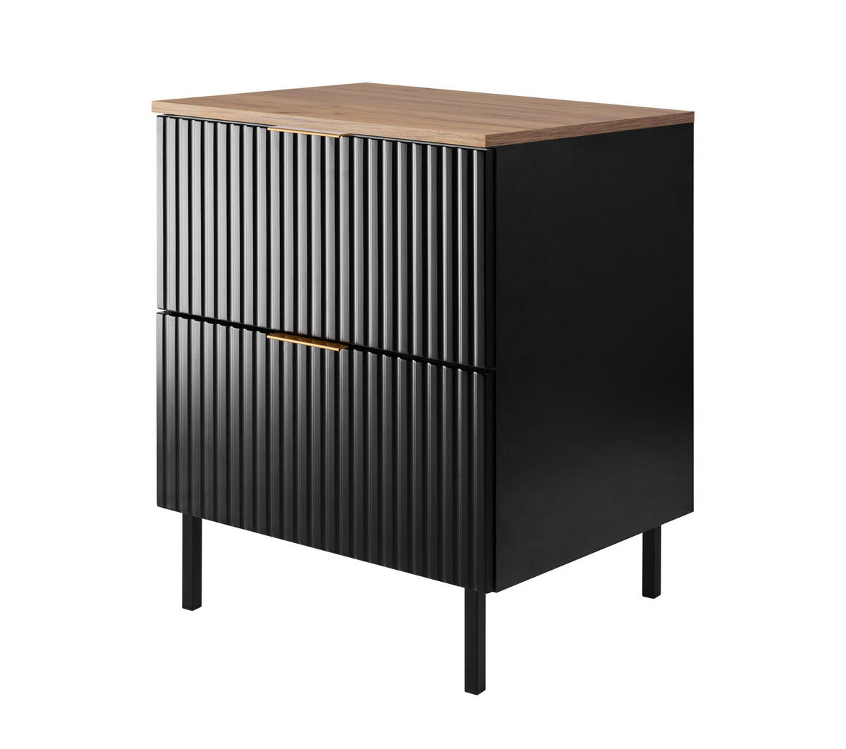 BADEZIMMERSCHRANK, Schwarz / Gold Craft Eiche + Goldener Griff, 60 x 77 x 46 cm - Schwarz, Holzwerkstoff (60/77/46cm) - 3XE LIVING