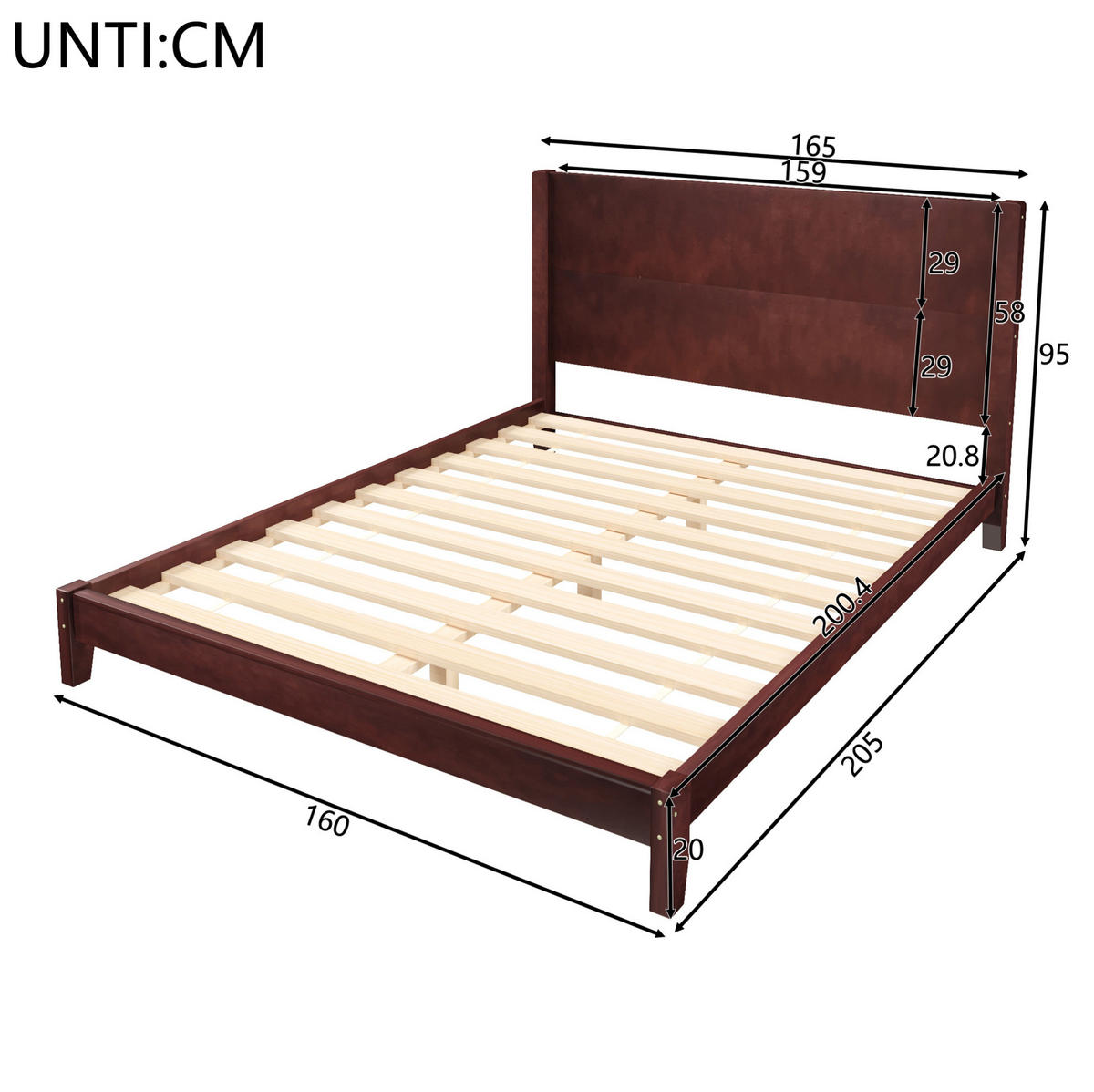 POSTEĽ 160/200 cm hnedá s čelom a roštom z MDF a preglejky - hnedá, kompozitné drevo (160/200cm) - OKWISH