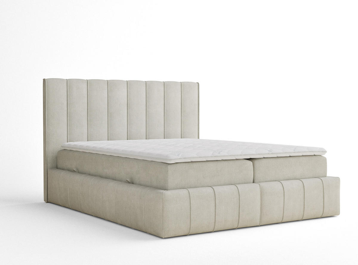 BOXBETT Moretti 140/200 cm, in Creme, Bettkasten, Matratze, Topper - Creme/Schwarz, Holz/Holzwerkstoff (140/200cm) - Maison de Reve