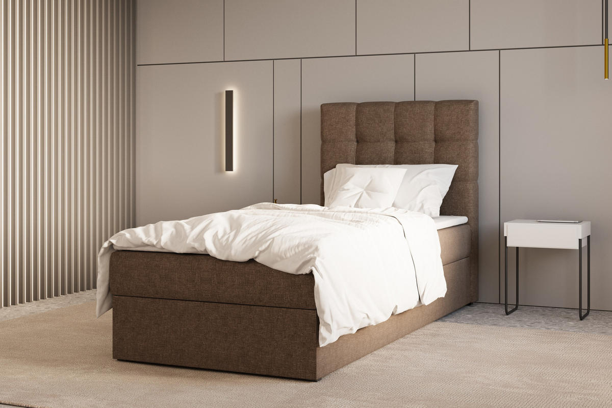 BOXBETT - Bett 05 OSLO - Hugo - 90x200 cm - mit Bettkasten und Waschbarem Topper - Braun, Holz (90/200cm) - ROYAL24_MARKT