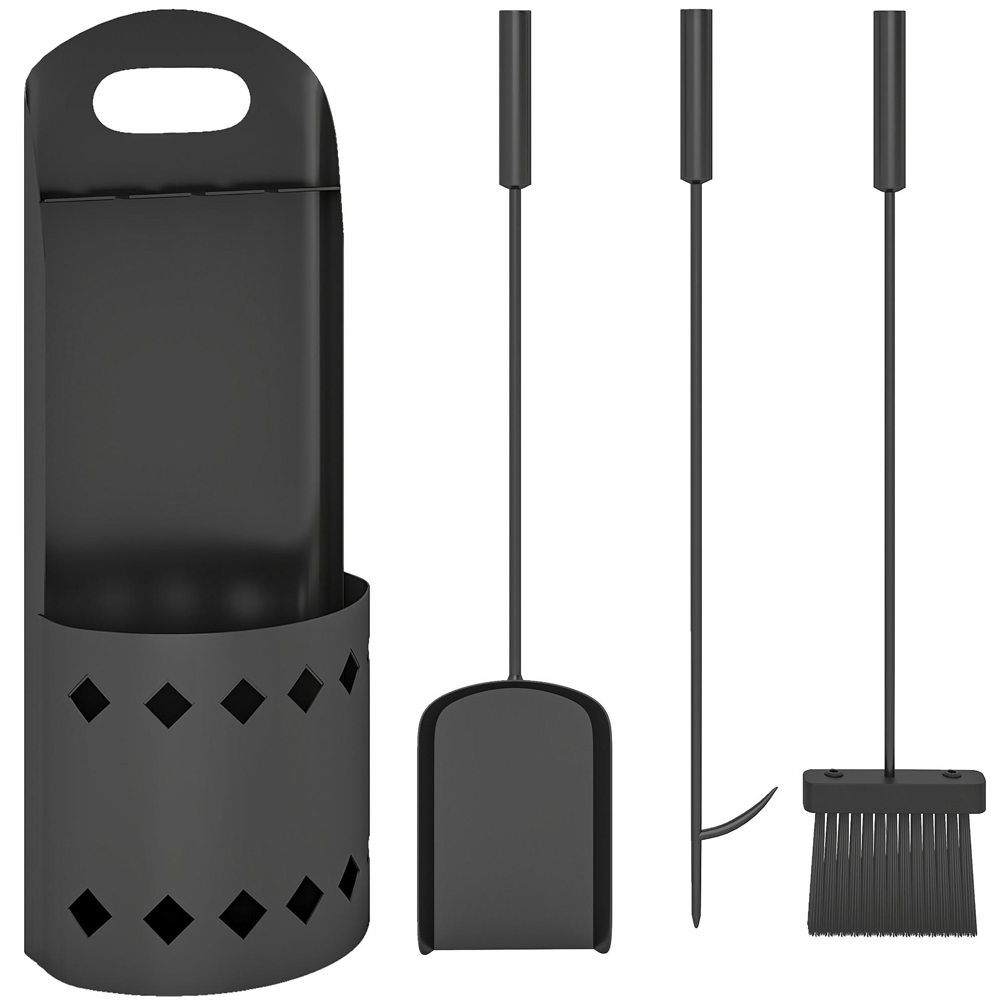 KAMINWERKZEUGSET 4tlg. DE-13816 mit Besen & Schürhaken Schwarz - Schwarz, Metall (20/57/14cm) - ComfortXL