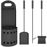 KAMINWERKZEUGSET 4tlg. DE-13816 mit Besen & Schürhaken Schwarz - Schwarz, Metall (20/57/14cm) - ComfortXL