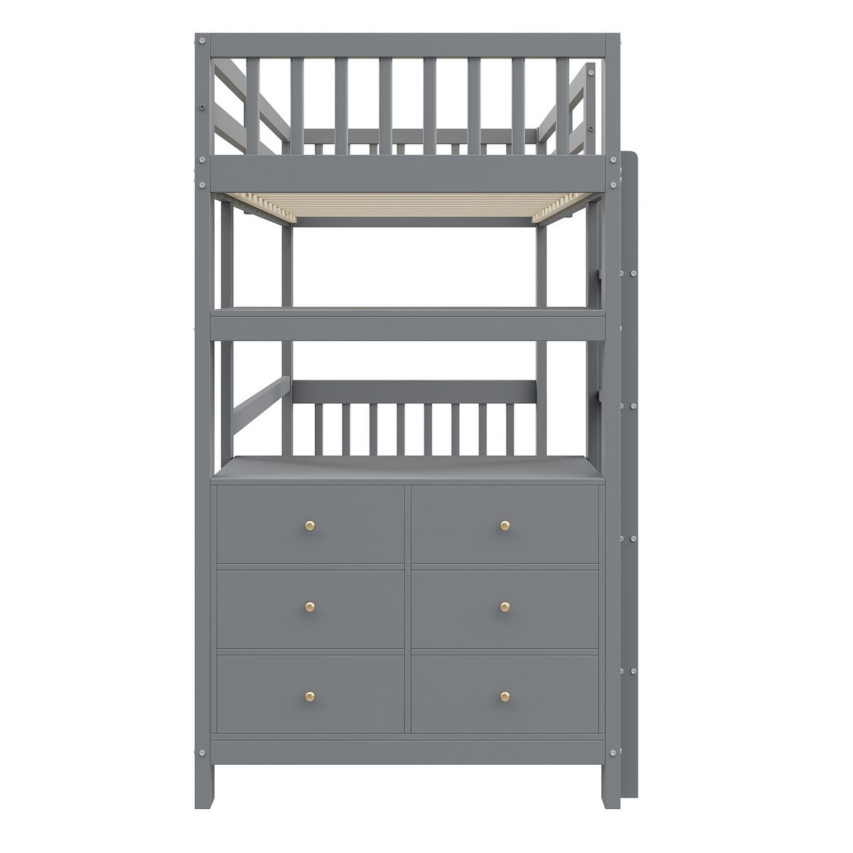 HOCHBETT 90/200 cm mit Sicherheitsleiter, 6 Schubladen, Regalen und Lattenrost aus Kiefern Holzwerkstoff, Grau - Grau, Holzwerkstoff (90/200cm) - Redom