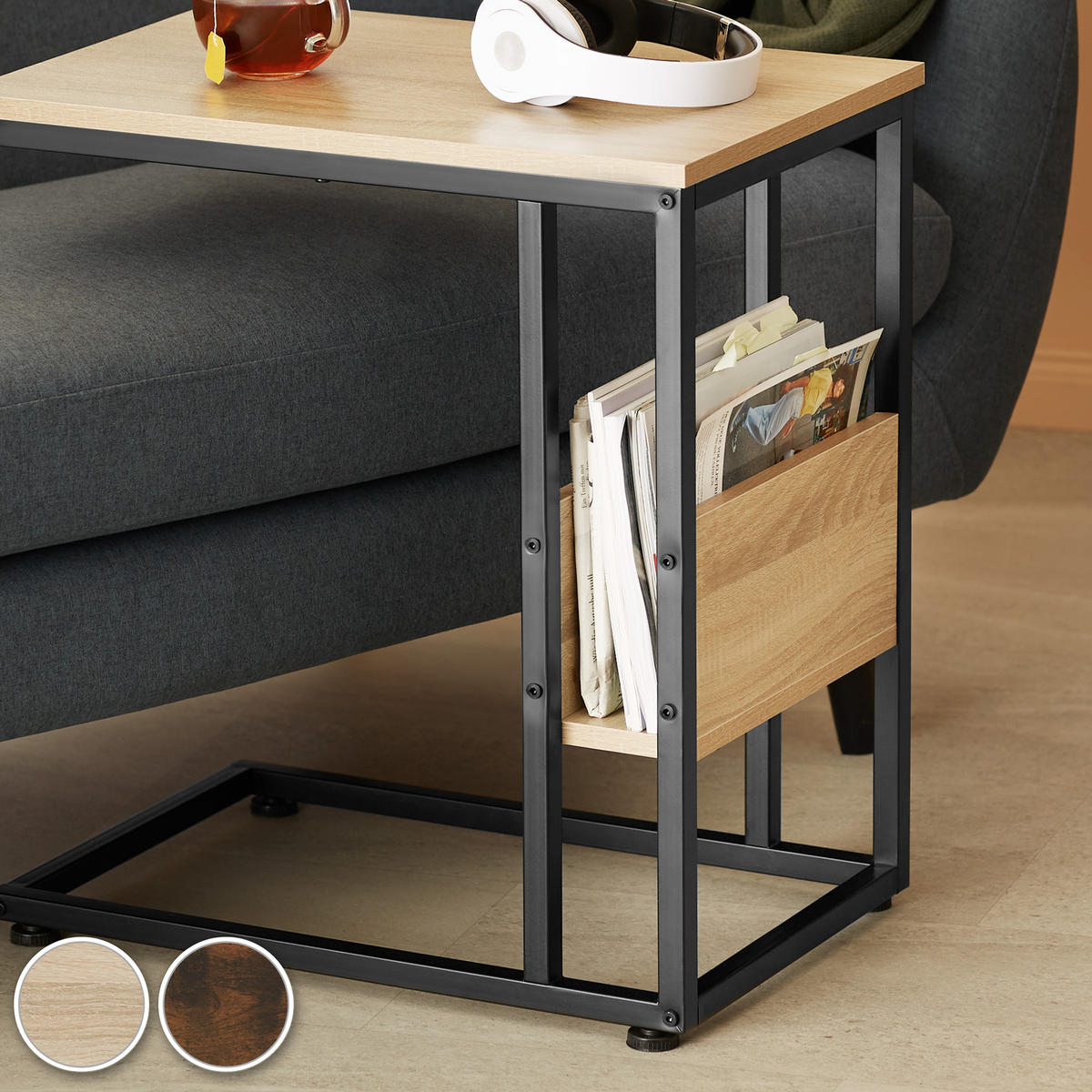 BEISTELLTISCH Wigan,55 x 36,5 x 60 cm,Industrial Holz hell, Eiche Sonoma - Naturfarben, Holz (55/36.5/60cm) - tectake