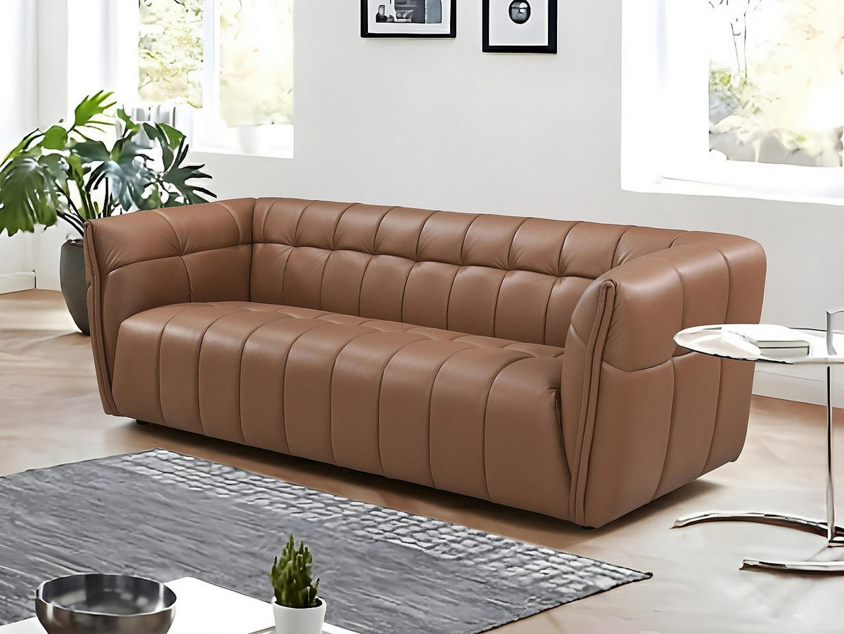 SOFA - 3 Personen - leder - camel Dugori - Hellbraun, Leder (222/74/92.5cm) - Vente-Unique