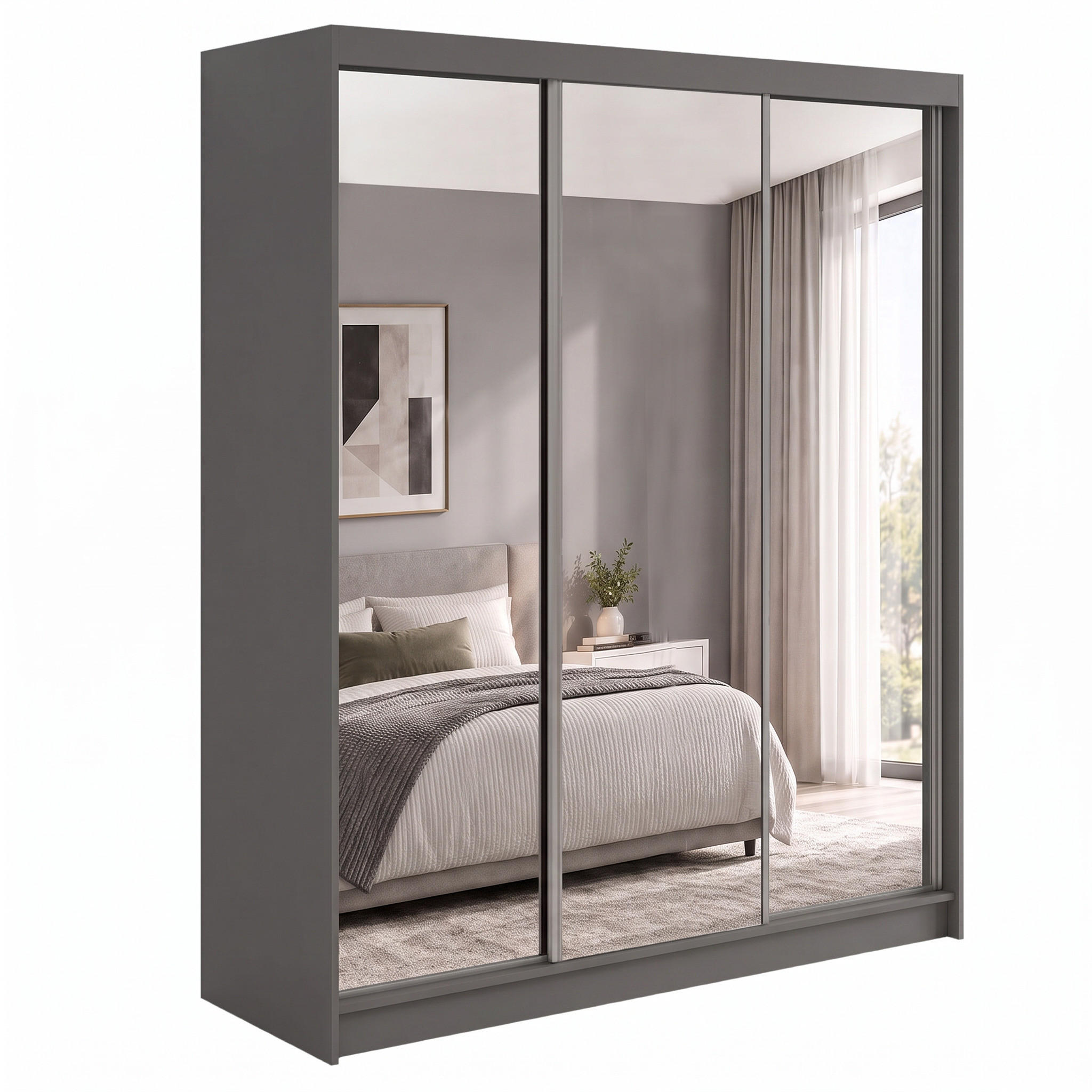 Beautysofa Schwebetürenschrank Schwarz 180x216x61 cm