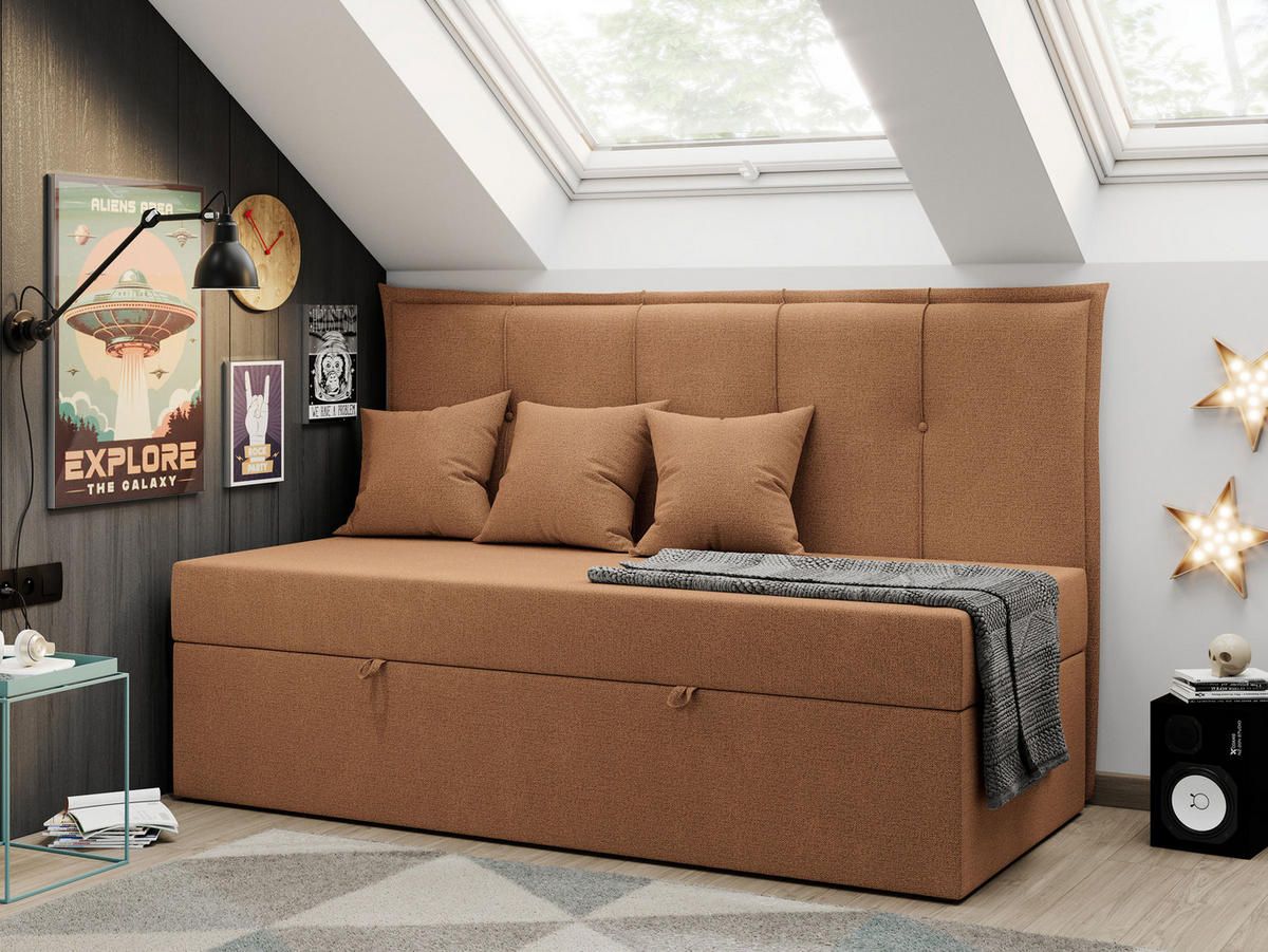 BOXBETT BANCO 90/200 Orange Struktur - H3 - Orange, Holz/Textil (90/200cm) - MKS