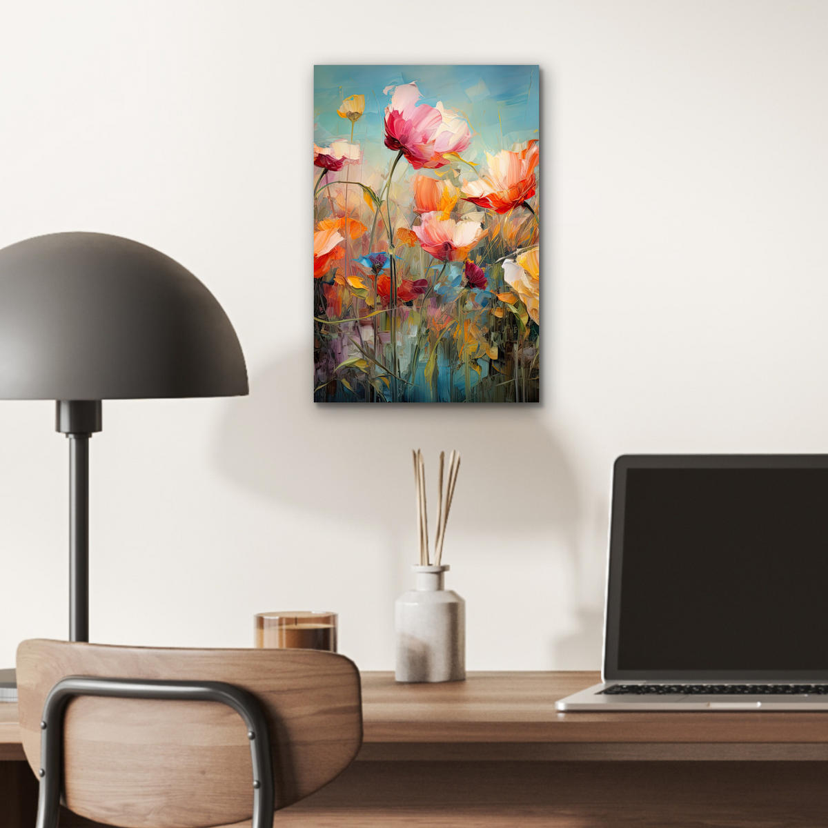 METALLBILD Blumen - Aquarell - Kunst - Botanisch - Natur 20x30 cm - Orange, Metall (20/30cm) - MuchoWow