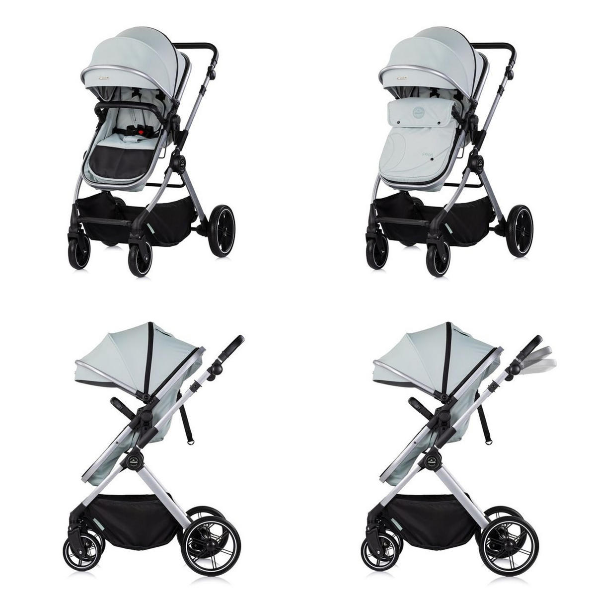 KOMBIKINDERWAGEN Pearl 3 in 1 grün EVA-Material, 5-Punkt-Gurt, 3-Punkt-Gurt, Babyschale, Sportsitz - Grün, Metall (75/65/104cm) - Chipolino
