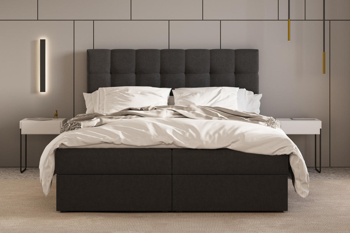 BOXBETT - Bett 05 OSLO - Hugo - 140x200 cm - mit Bettkasten und Waschbarem Topper - Schwarz, Holz (140/200cm) - ROYAL24_MARKT