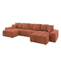 WOHNLANDSCHAFT ENIL-U 390x175x84 Koralle Velours - Koralle, Holzwerkstoff/Kunststoff (390/84/175cm) - ALTDECOR