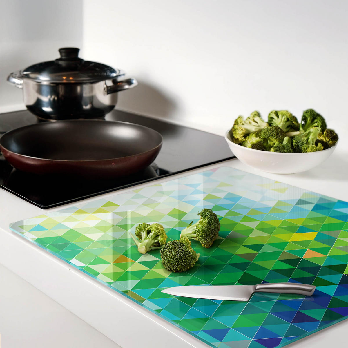 GLASPLATTE 60x52 cm Dreiecke der Abstraktion - Grün, Glas (60/0.4/52cm) - TULUP