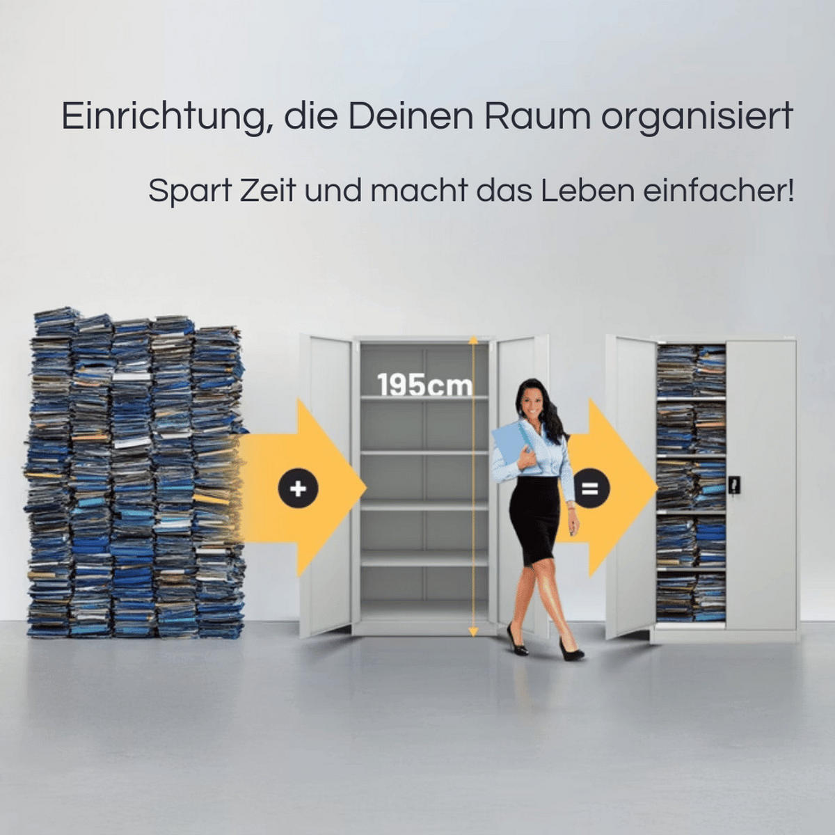 AKTENSCHRANK abschließbar 4er Set KADO 195x90x40cm Grau - Grau, Metall (90/195/40cm) - DELUKE