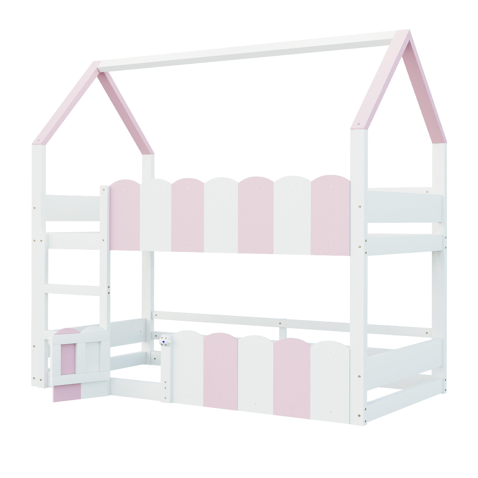 ETAGENBETT 90/200 cm DE-01478, in Rosa, mit Hausdesign und Sicherheitsgeländer - Pink, Holz (90/200cm) - ComfortXL