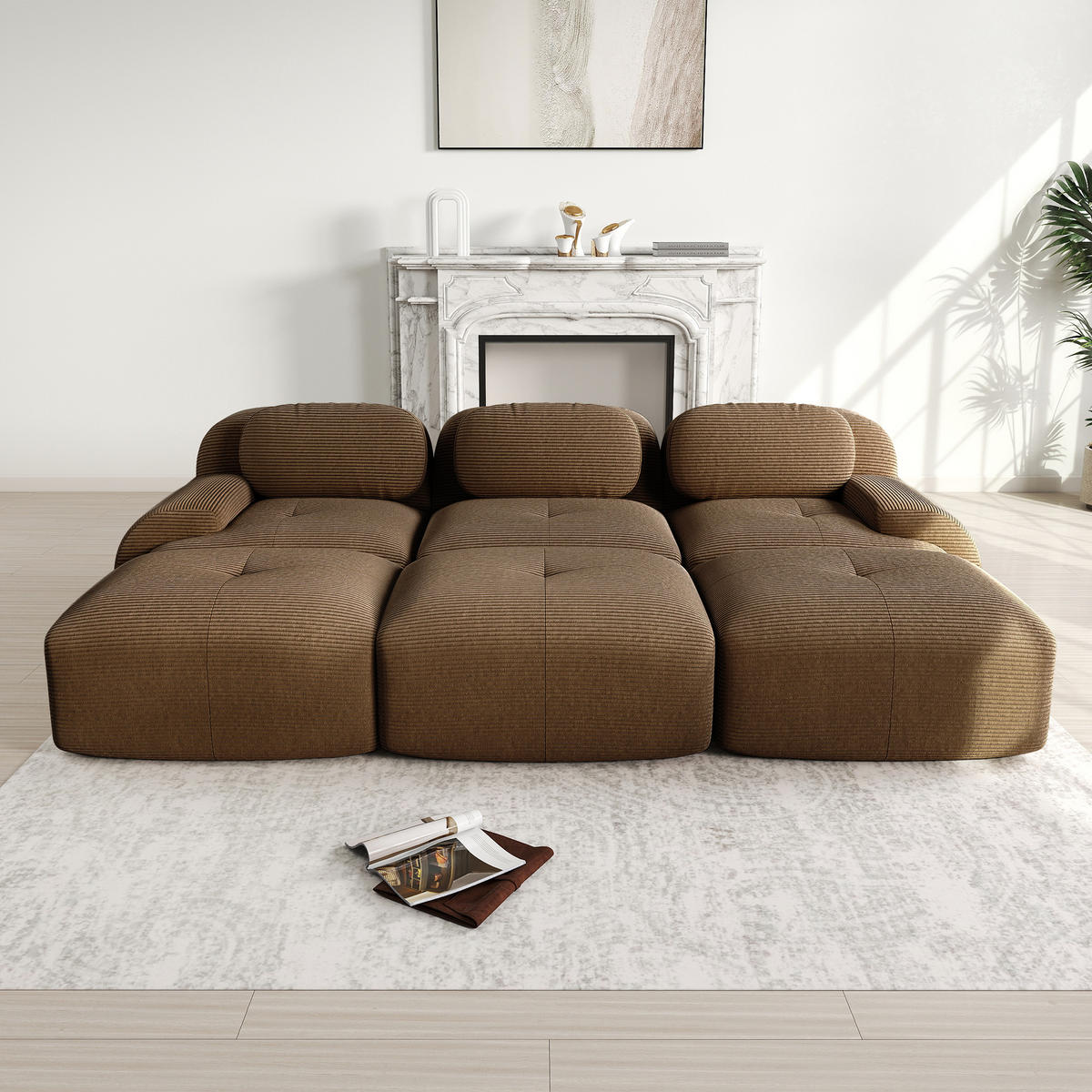 3-SITZER Sofa 298x178x75 cm aus Cordstoff modular ohne Gestell, braun - Braun, Textil (178/75/298cm)