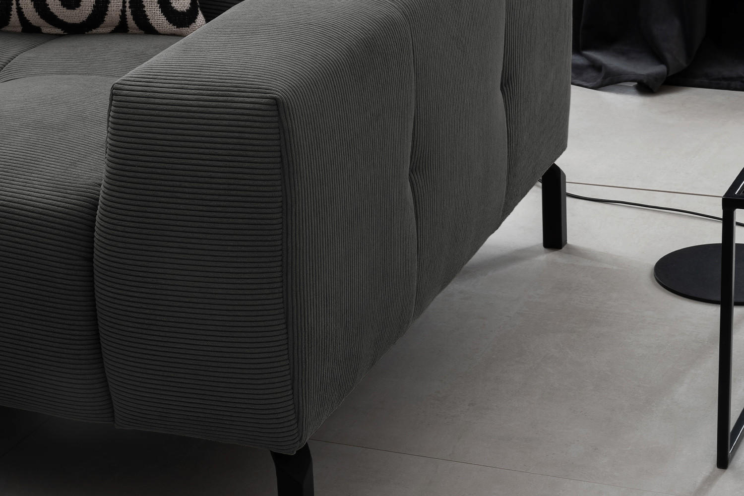ECKSOFA OHIO Anthrazit Cord - Anthrazit/Schwarz, Textil/Metall (311/219cm) - KAWOLA
