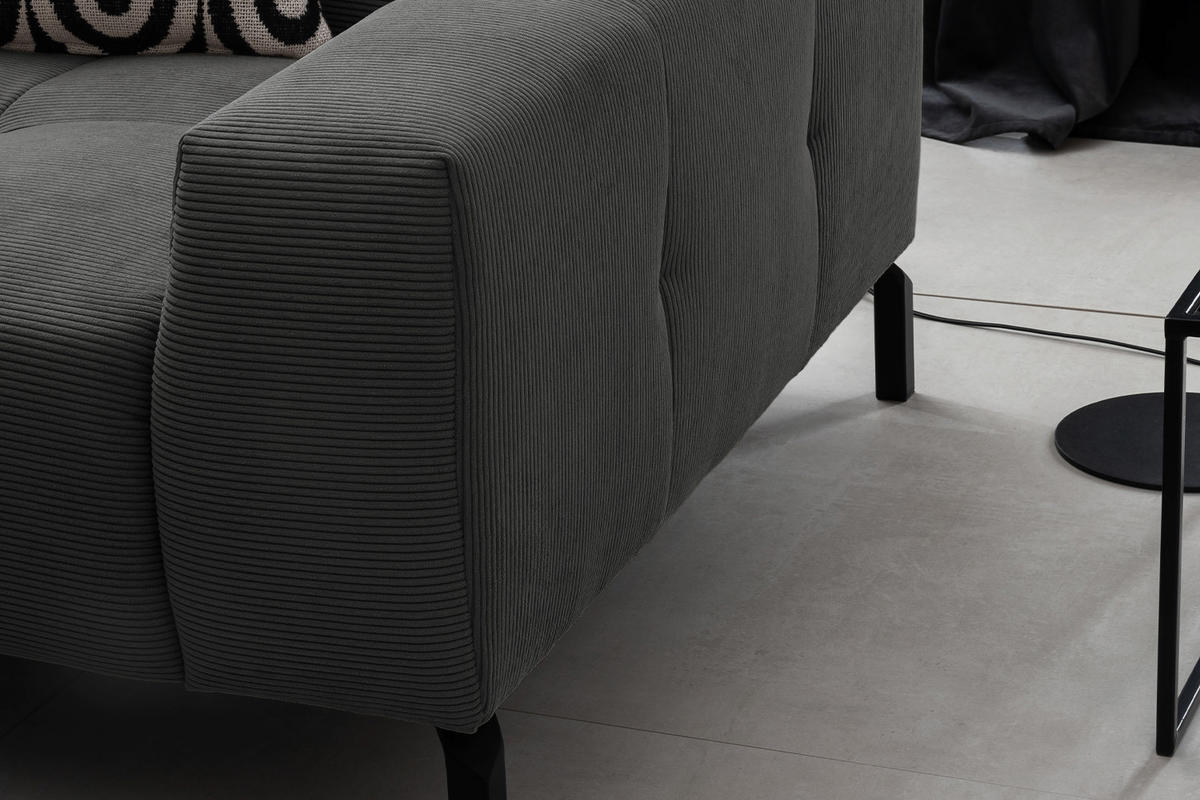 ECKSOFA MIT MOTORISCHEM SITZVORZUG OHIO Anthrazit Cord - Anthrazit/Schwarz, Textil/Metall (311/219cm) - KAWOLA