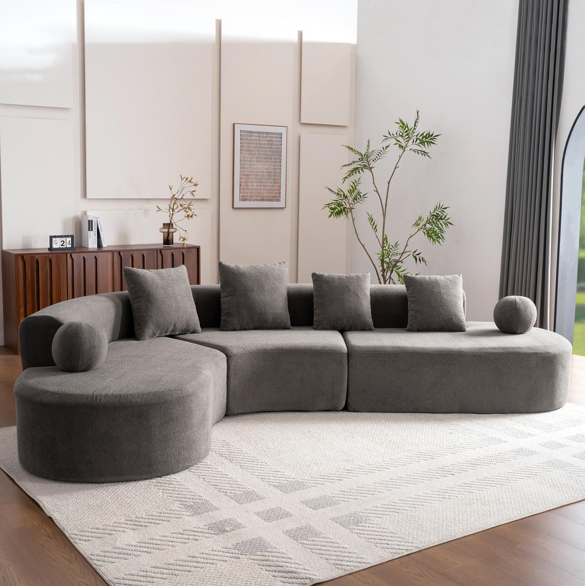 ECKSOFA 327/215/80 cm aus Chenille mit L-Form und montagefreiem Aufbau Grau - Grau, Textil (215/327cm) - Modenvie