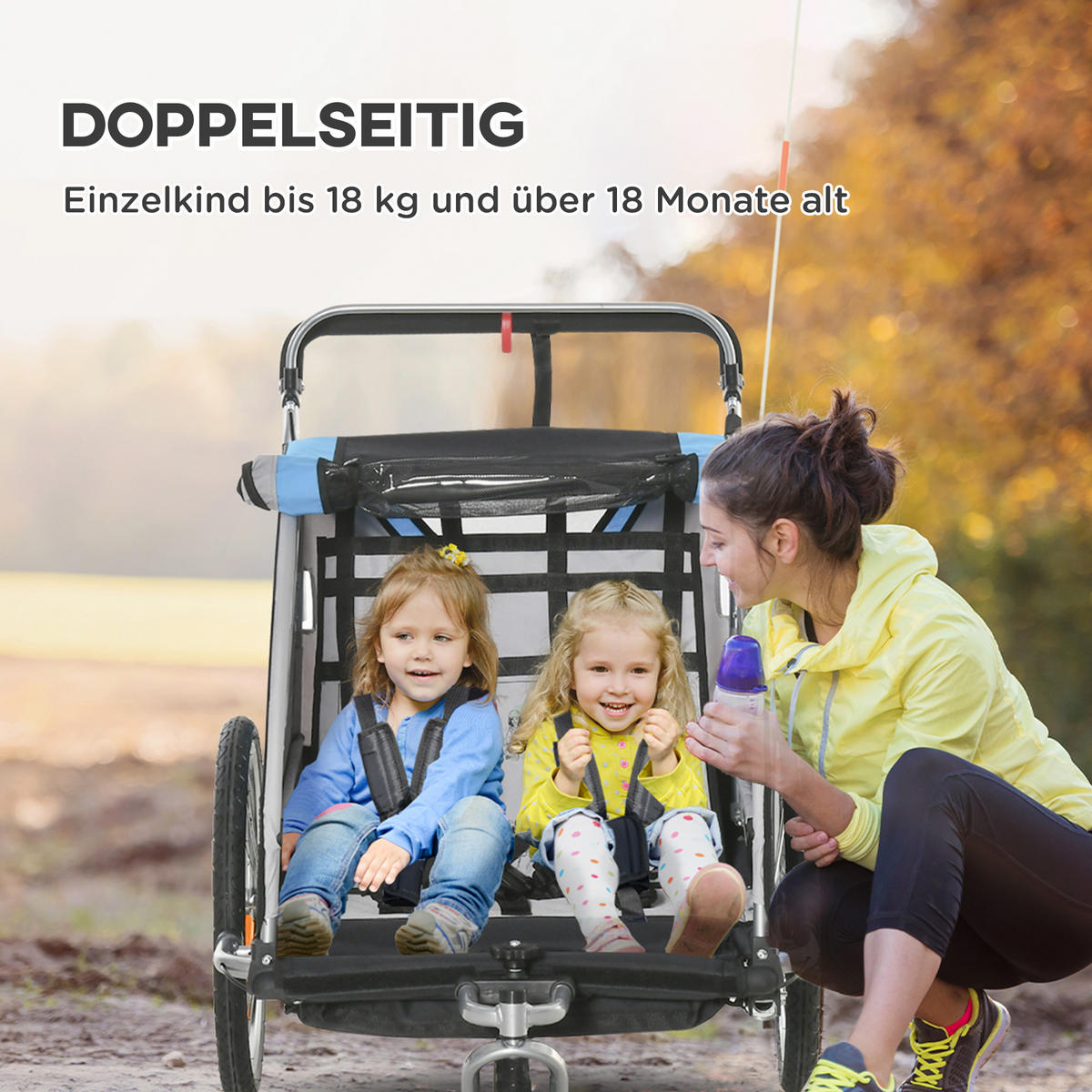 KINDERANHÄNGER, Kinderfahrradanhänger, Blau - Blau, Metall (75/101/142cm) - HOMCOM