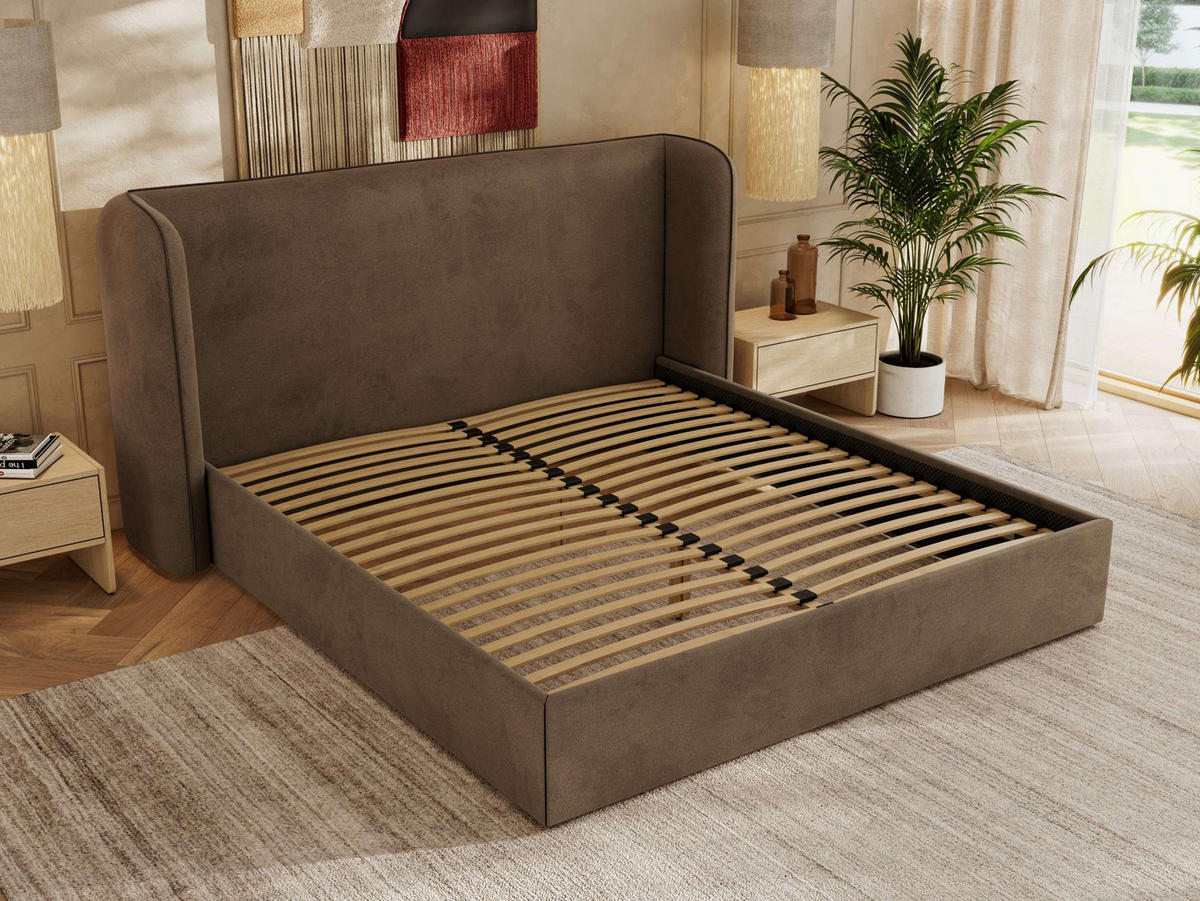 POLSTERBETT EMORA CLASSIC 160/200 - Braun Velvet - Pocket-Matratze - Braun, Textil (160/200cm) - MKS