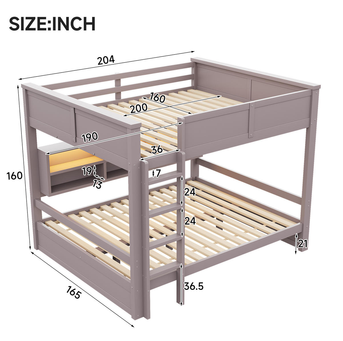 ETAGENBETT 160/200 cm aus Kiefernholz und MDF mit LED-Licht, Braun - Braun, Holzwerkstoff (160/200cm) - OKMYHOME