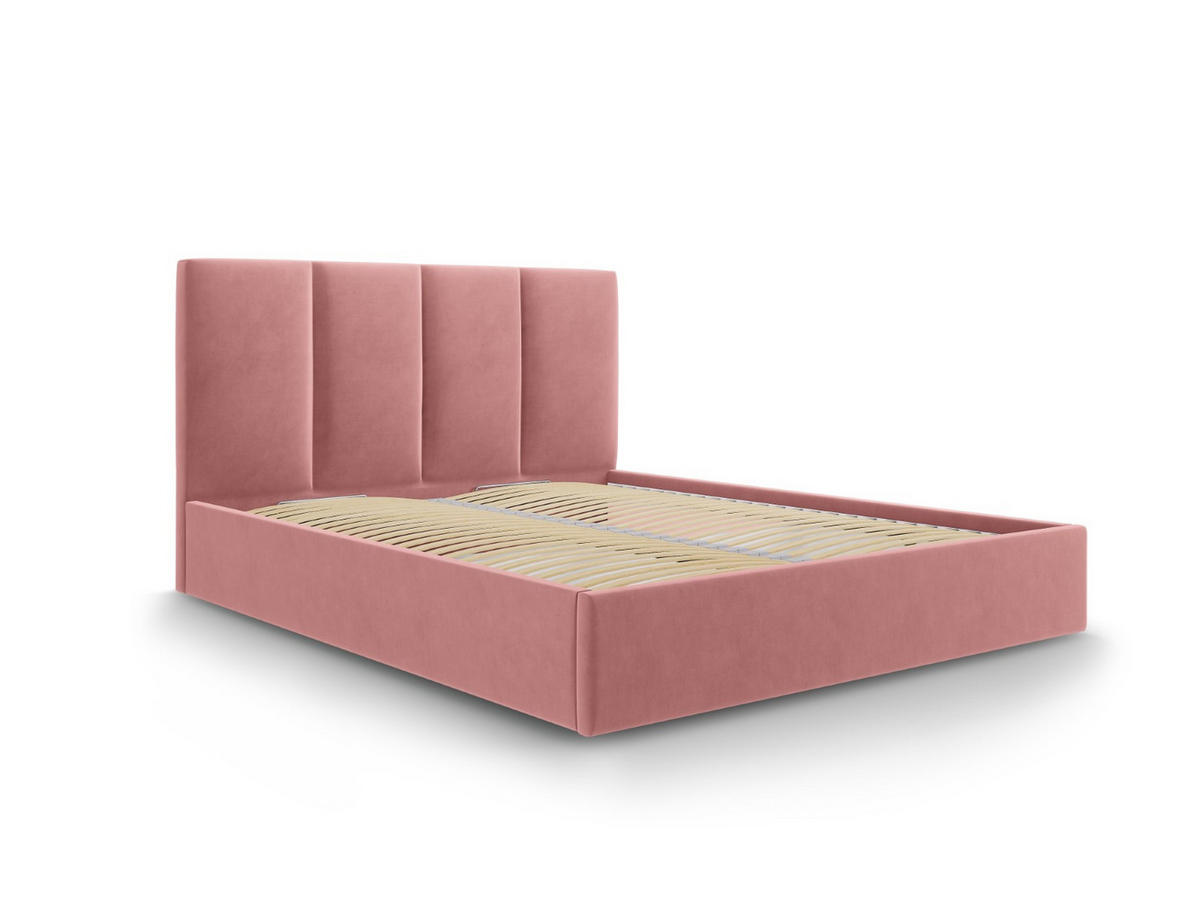 BETT mit Bettkasten und Kopfteil Pyla aus Samt rosa 140x200cm - Pink, Textil (140/200cm) - Micadoni