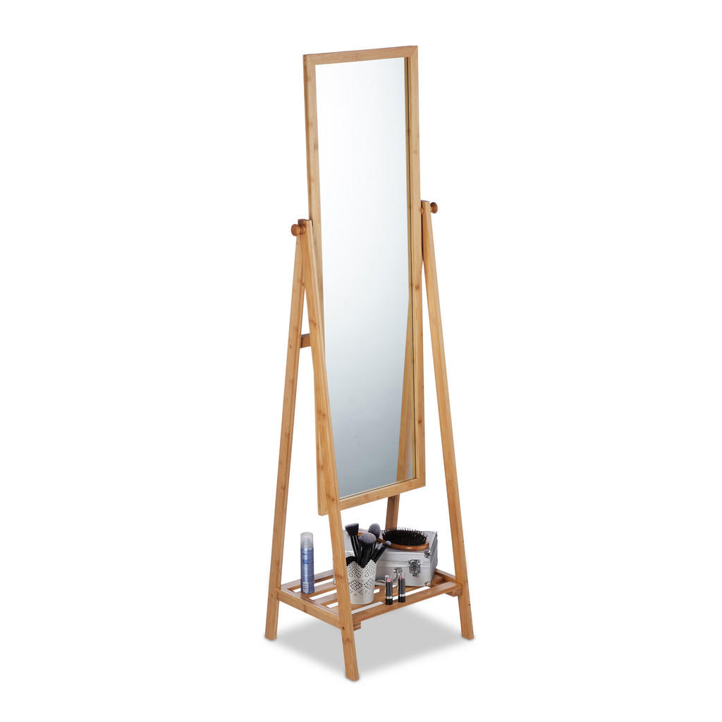 Relaxdays ZRCADLO Přírodní bambus stojanové výškově nastavitelné 159,5 cm