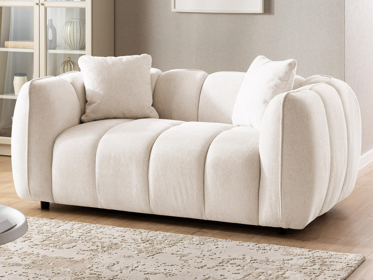SITZGARNITUR 3+2 Nubira in tief gesteppter Bubble-Optik aus weichem Creme Strukturstoff im modernen Design - Creme/Schwarz, Holz/Kunststoff (228/69/89cm) - S-Style Möbel