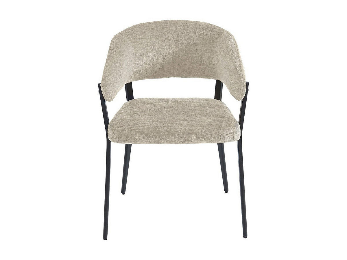 STUHL mit Armlehnen 6er-Set - Stoff & schwarzes Metall - Beige - AVRELA - Beige, Textil (56/77/55cm) - Vente-Unique