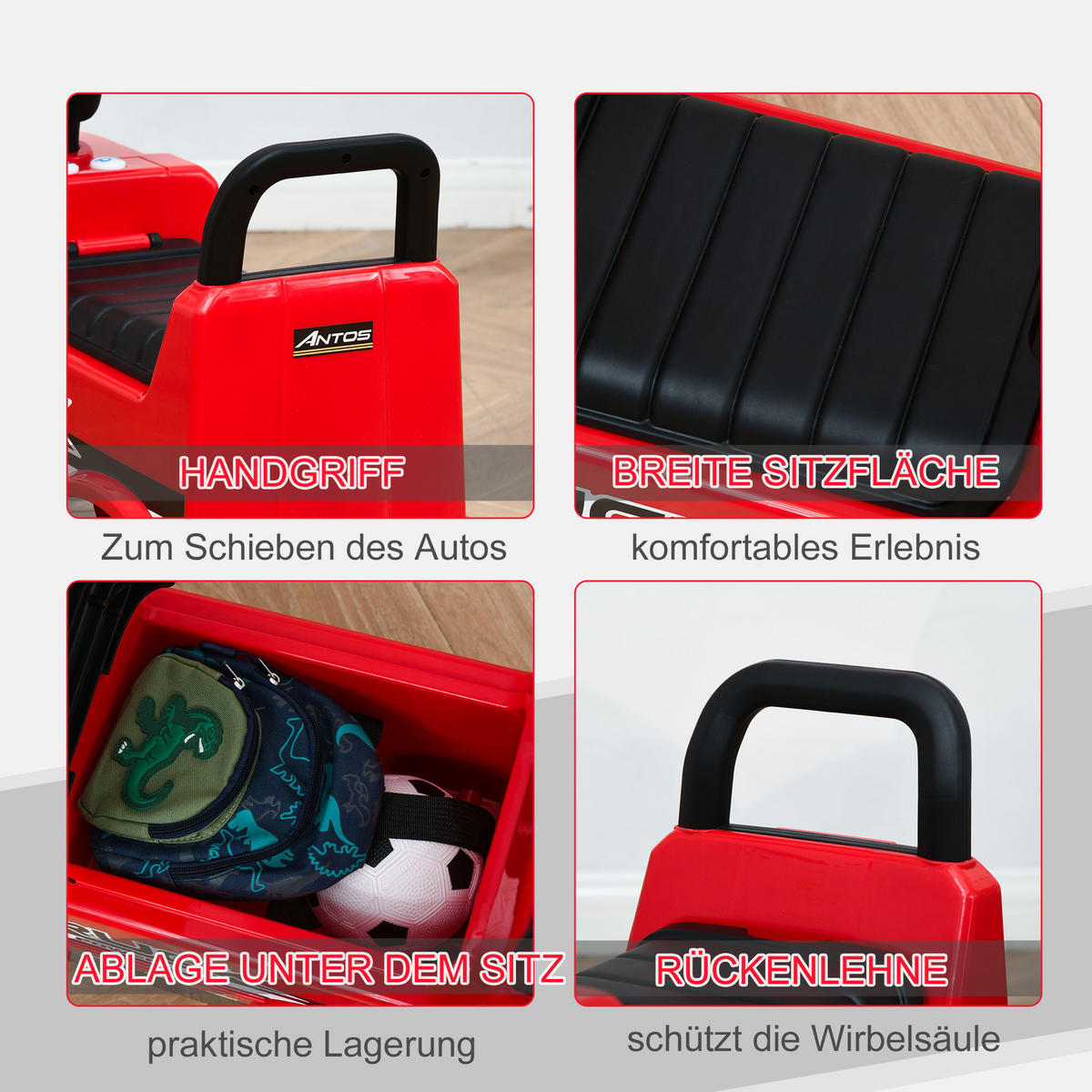 KINDER RUTSCHAUTO, Rot+Schwarz/Weiß+Schwarz, Metall+ PP-Kunststoff - Rot, Metall (62.5/28.5/45cm) - HOMCOM