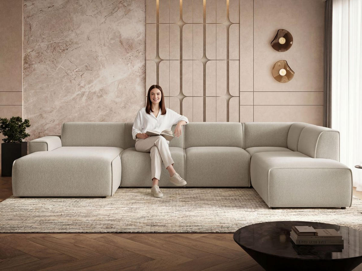 ECKSOFA U Belluno Beige Rechts - Beige/Schwarz, Holz/Kunststoff (220/378cm) - Graingold