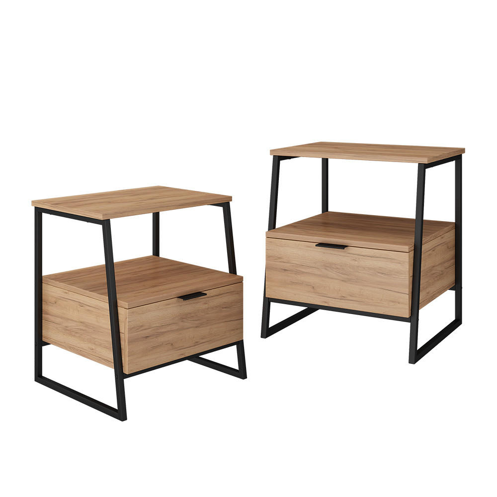 NACHTTISCH Lunor Goldkraft Eiche/Schwarz 2er Set - Eichefarben/Schwarz, Holzwerkstoff (45/50/40cm) - Vicco