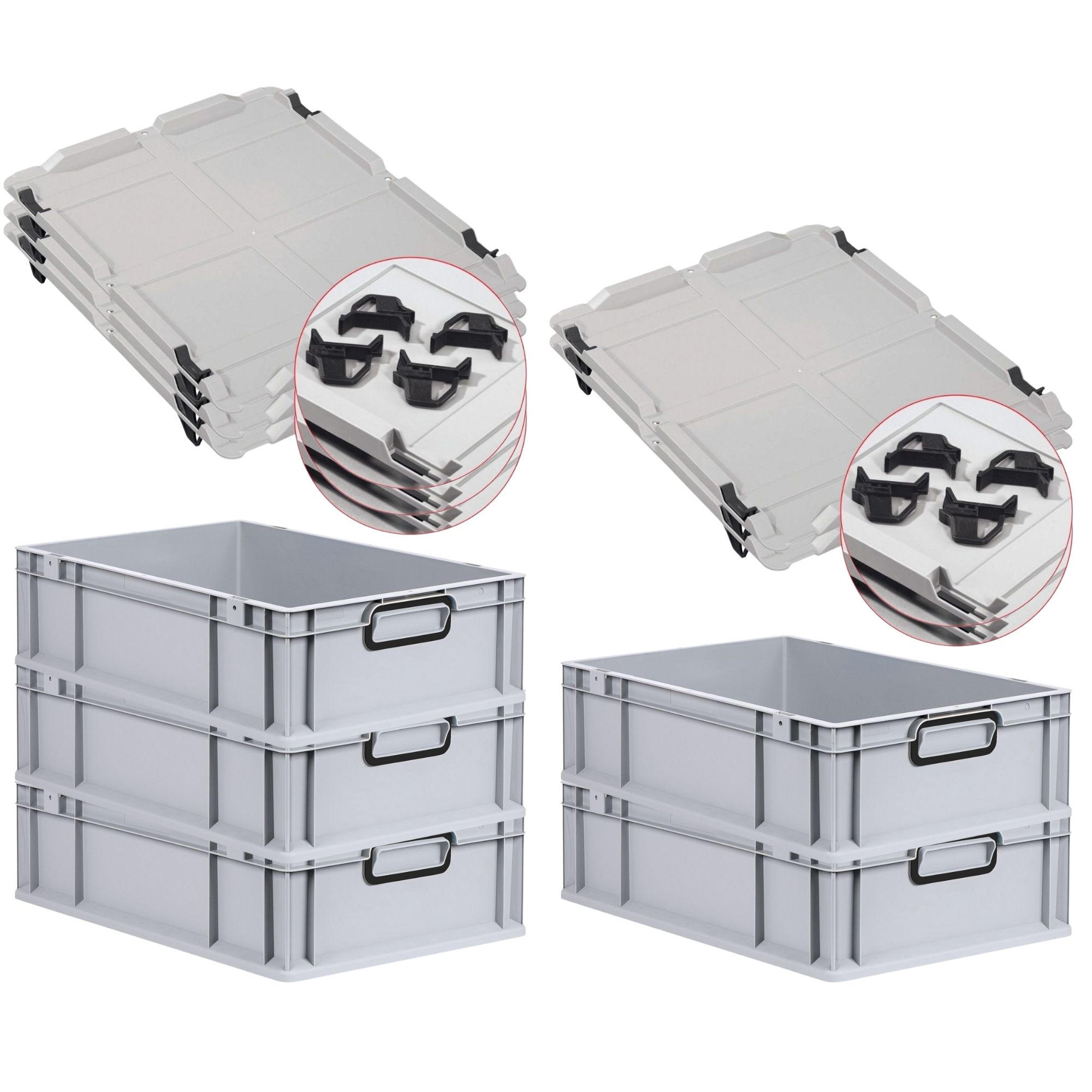 EUROBOX 5x NextGen Color mit Auflagedeckel 17x40x60 cm 34 Liter Grau Griffe schwarz zu - Schwarz/Grau, Kunststoff (40/17/60cm) - PROREGAL