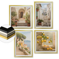 WANDBILDER 4er Set - 50x50 cm & 40x60 cm Goldrahmen - Zitrusbaum im Fenster am Meer - Goldfarben, Kunststoff (50/50cm) - ArtPrintCave