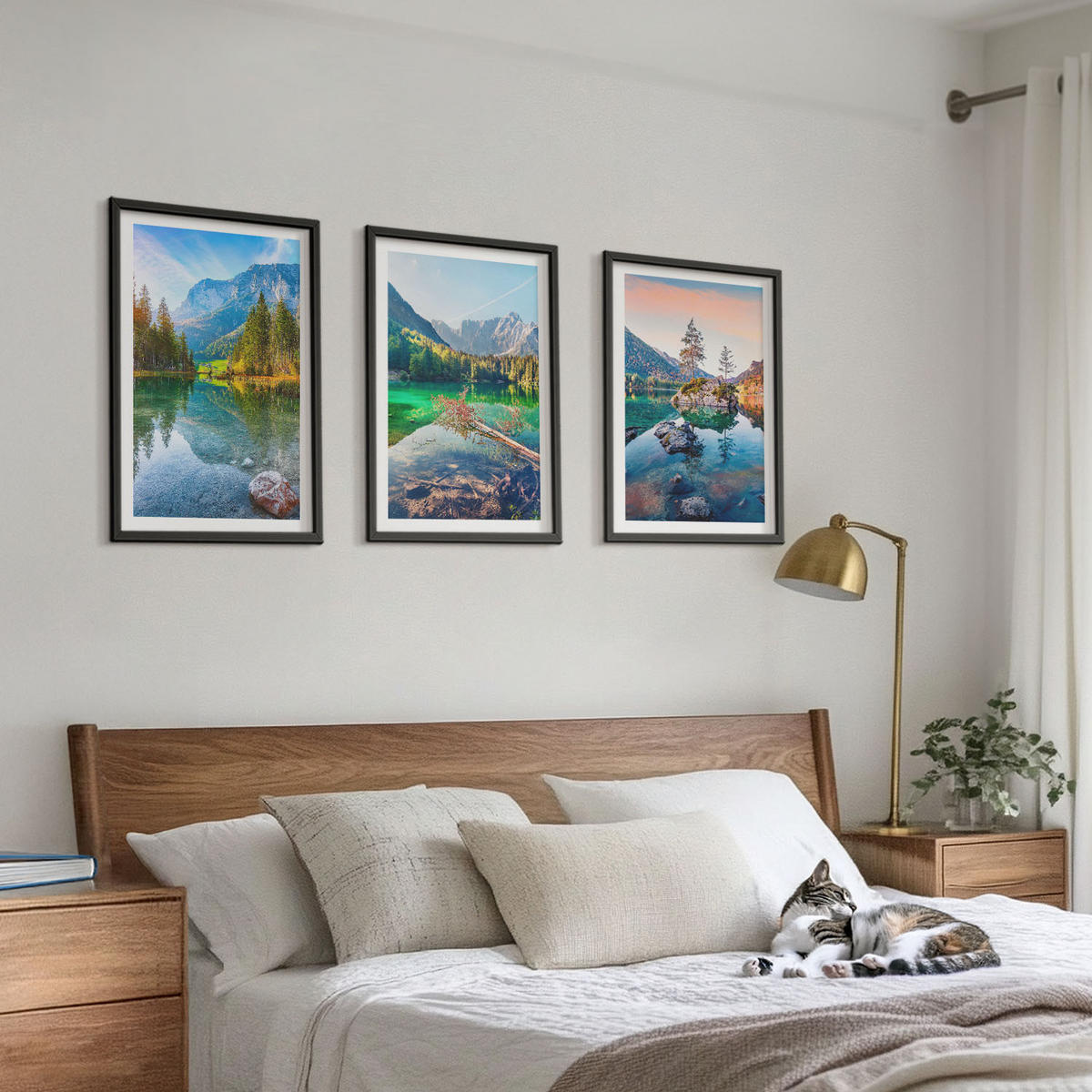 BILDER SET 3er Set - 40x60 cm Schwarzer Rahmen - Naturlandschaft der Bergseen - Schwarz, Kunststoff (40/60cm) - TULUP