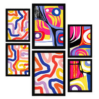 POSTER Set Mit 6 Lebendige Formen In Farbenfrohe Zusammenfassungen A3 & A4 Schwarzer Rahmen - Schwarz, Papier (29/3cm) - Nacnic