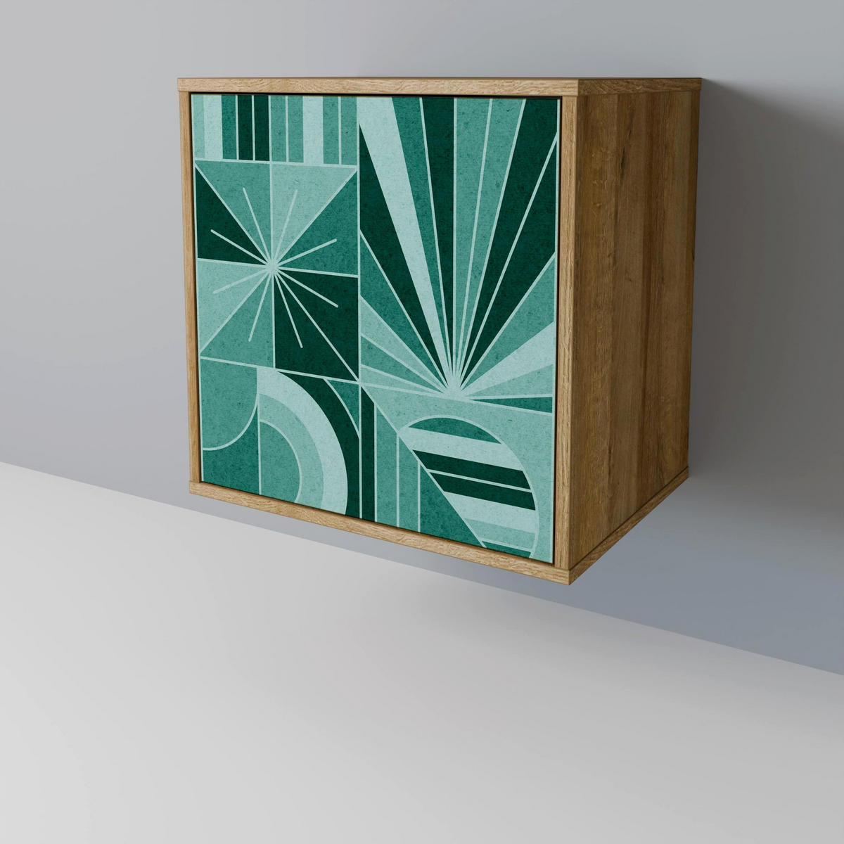 SIDEBOARD HARMONIC GRID, Eichefarben, 57,5x42x72,5 cm, Schwarze Metallfüße - Eichefarben/Multicolor, Holzwerkstoff/Metall (57.5/72.5/42cm) - SpaceRebels