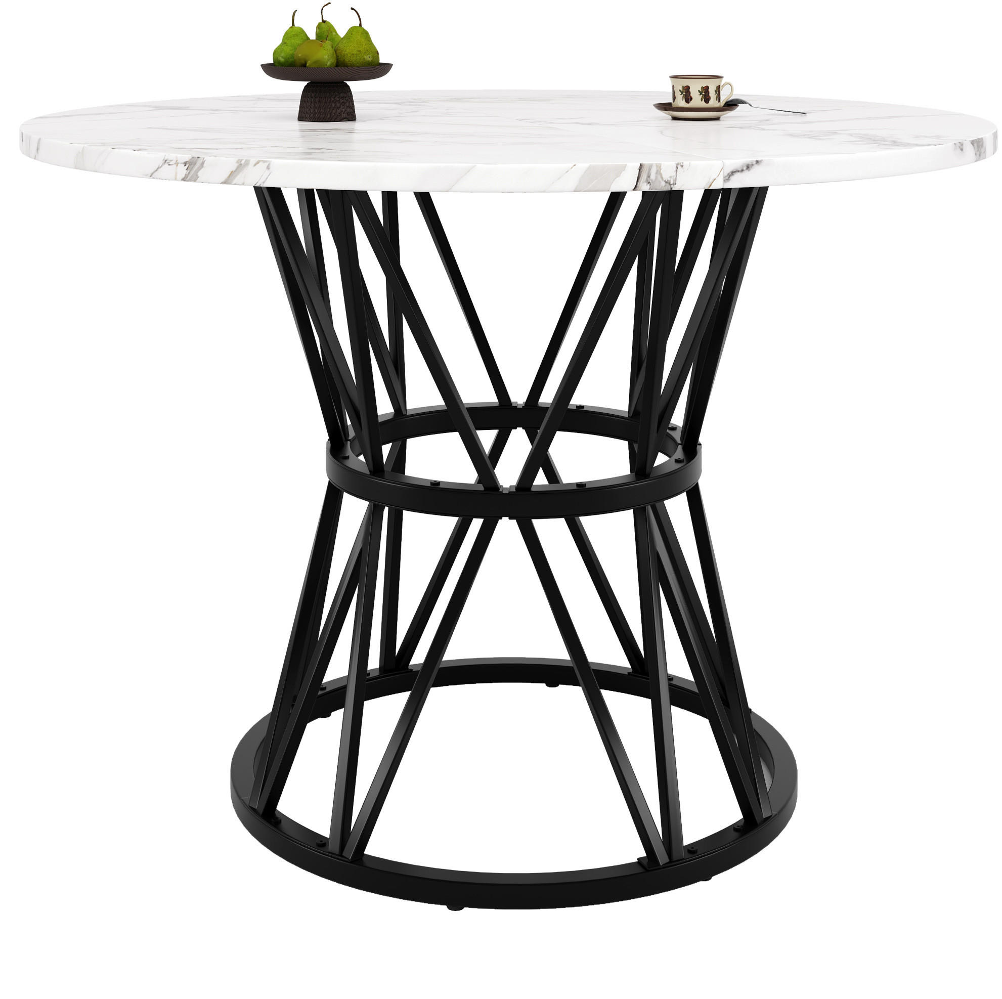 ESSTISCH 100x100x76 cm in Schwarz aus MDF mit Schwarz-Marmoroptik auf Metallgestell mit Stellfüßen - Schwarz, Holzwerkstoff (100/100/76cm) - Modfu