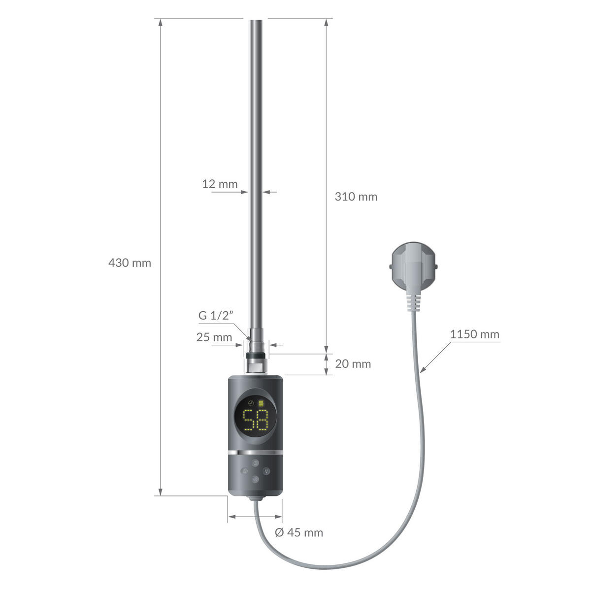 BADHEIZKÖRPER elektrisch Sahara 500x800 mm Anthrazit gerade mit Heizstab 300W Digital - Anthrazit, Metall (50/80/3cm) - LuxeBath