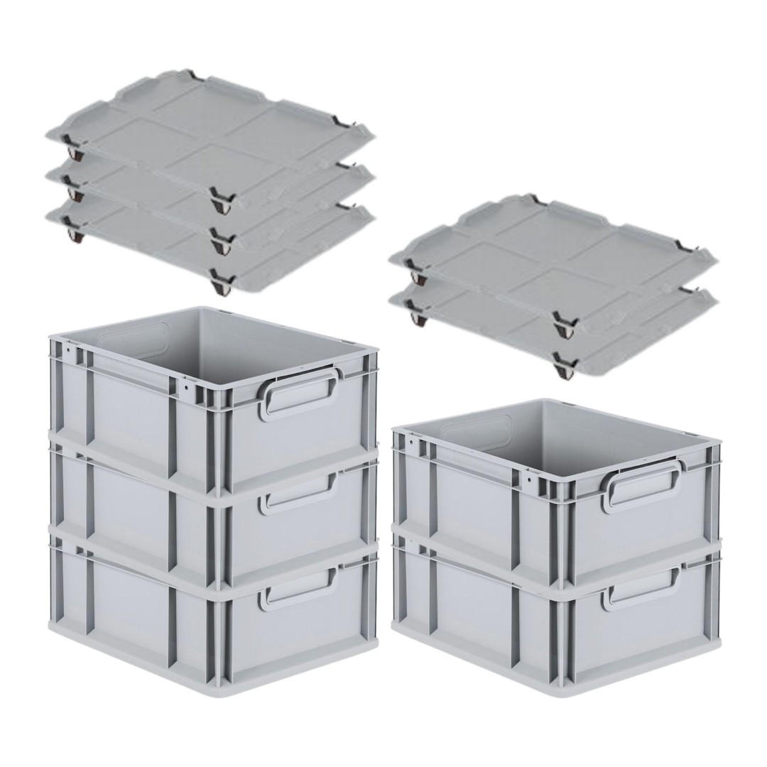 EUROBOX 5x Nextgen Economy Mit Auflagedeckel Grau/Schwarz Griffe Geschlossen - Schwarz, Kunststoff (30/17/40cm) - PROREGAL