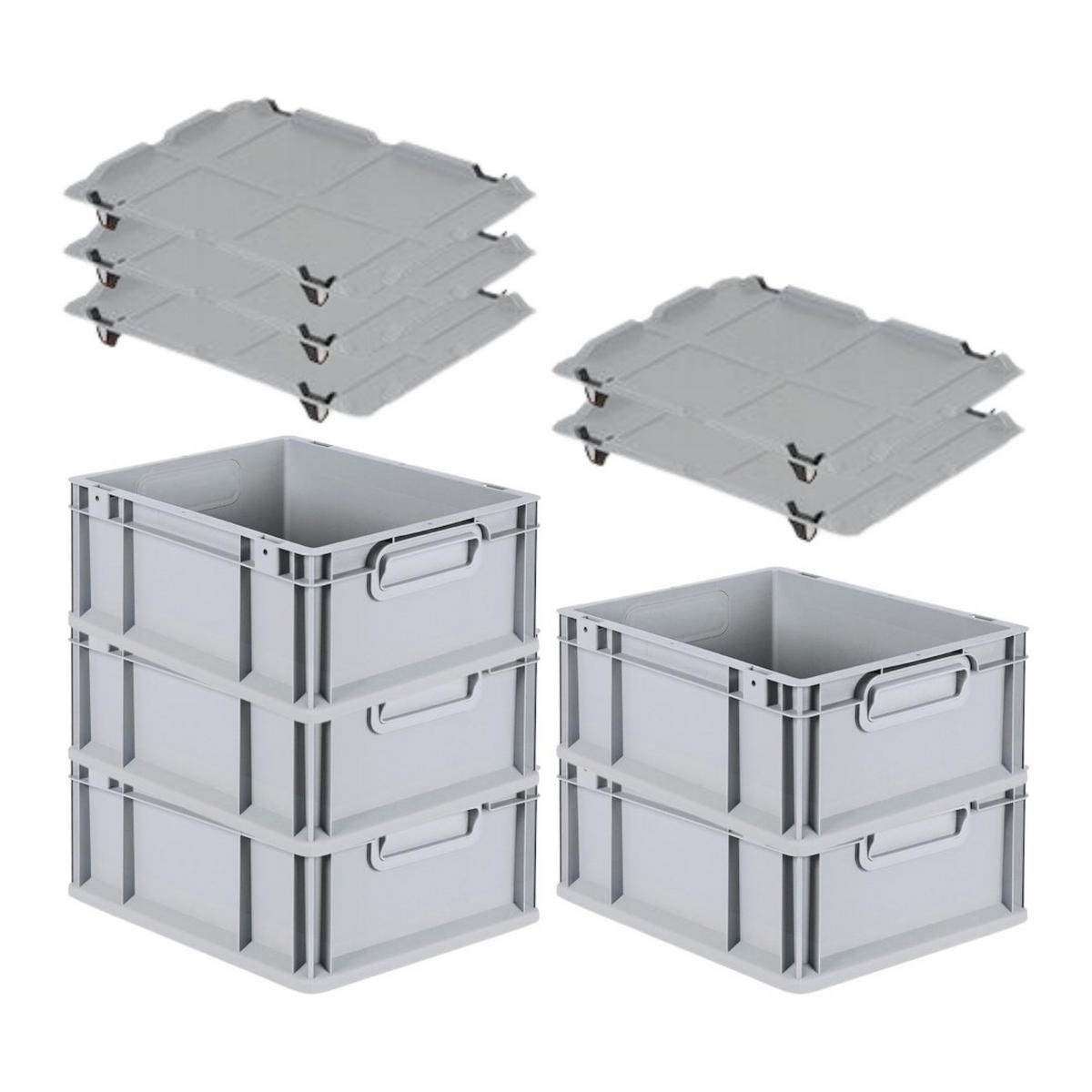 EUROBOX 5x Nextgen Economy Mit Auflagedeckel Grau/Schwarz Griffe Geschlossen - Schwarz, Kunststoff (30/17/40cm) - PROREGAL