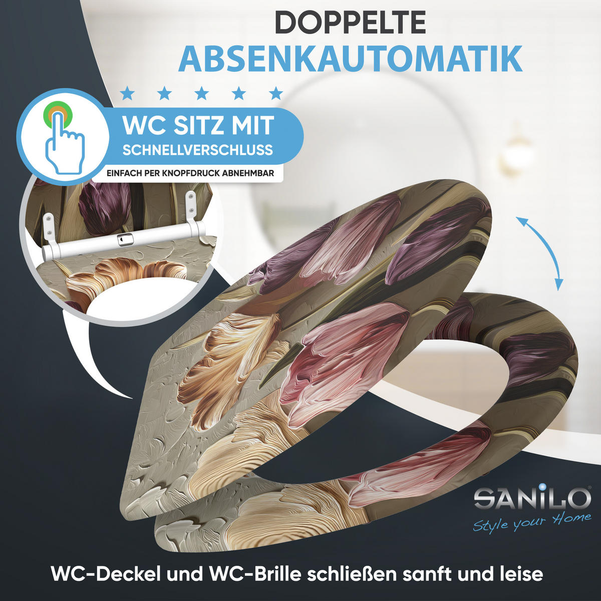 WC-SITZ mit Absenkautomatik & Top Fix Tulpen - Beige, Holzwerkstoff (37.7/5/48cm) - Sanilo